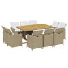 vidaXL 11-tlg. Garten-Essgruppe mit Kissen Poly Rattan Beige