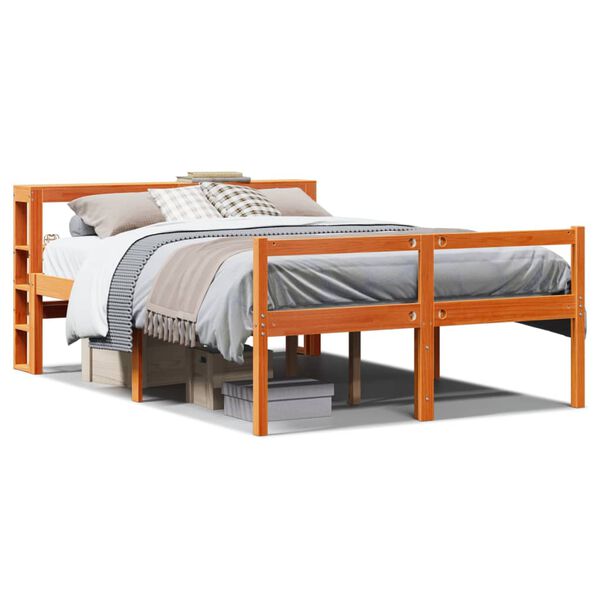 vidaXL Bettgestell mit Kopfteil ohne Matratze Wachsbraun 120x200 cm