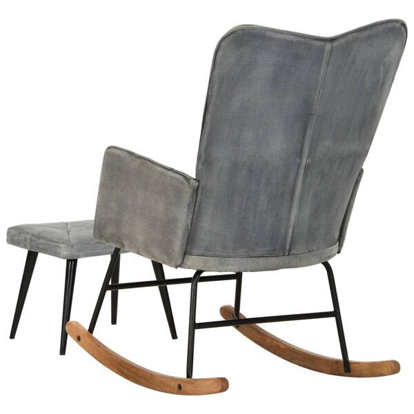 vidaXL Schaukelstuhl mit Fu&szlig;hocker Grau Vintage Canvas
