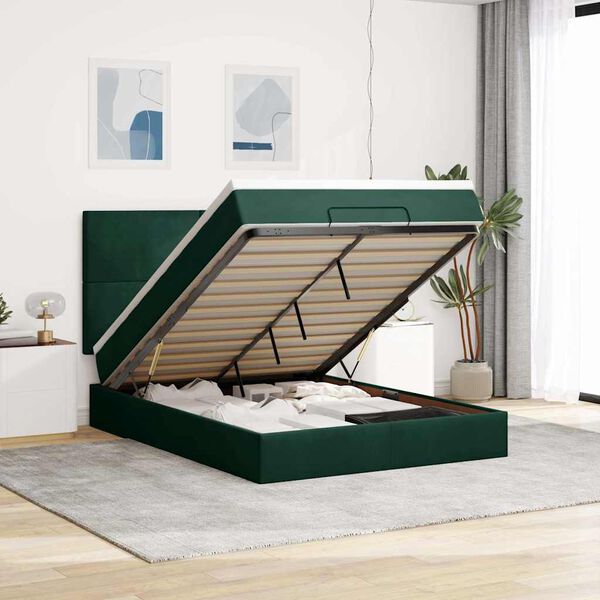 vidaXL Ottoman-Bett mit Matratzen Dunkelgr&uuml;n 140x200 cm Samt