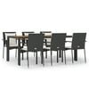 vidaXL 7-tlg. Garten-Essgruppe mit Kissen Schwarz Poly Rattan