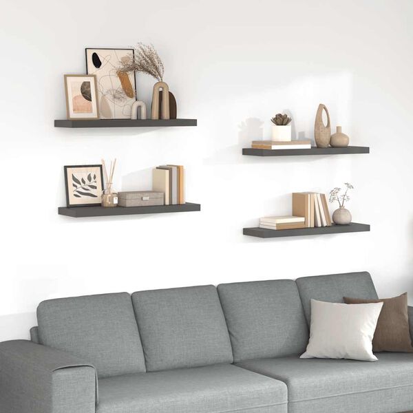 vidaXL Schweberegale 4 Stk. Hochglanz-Grau 80x23,5x3,8 cm MDF