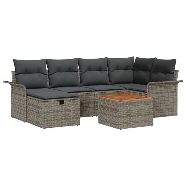 vidaXL Garten-Sofa-Set mit Kissen mit Speicher 7 pcs Grau Poly Rattan