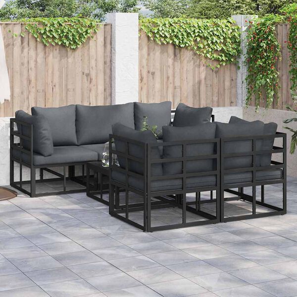 vidaXL Gartensofa-set mit Kissen 6 pcs Schwarz Stahl