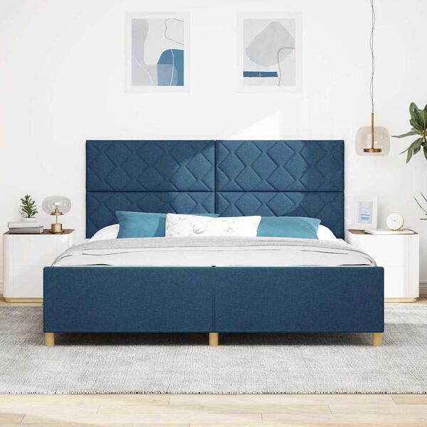 vidaXL Bettgestell mit Kopfteil Blau 200 x 200 cm Stoff