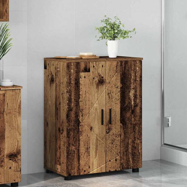 vidaXL Badezimmerschrank mit Speicher mit T&uuml;r Altholz 60 x 35 x 80 cm