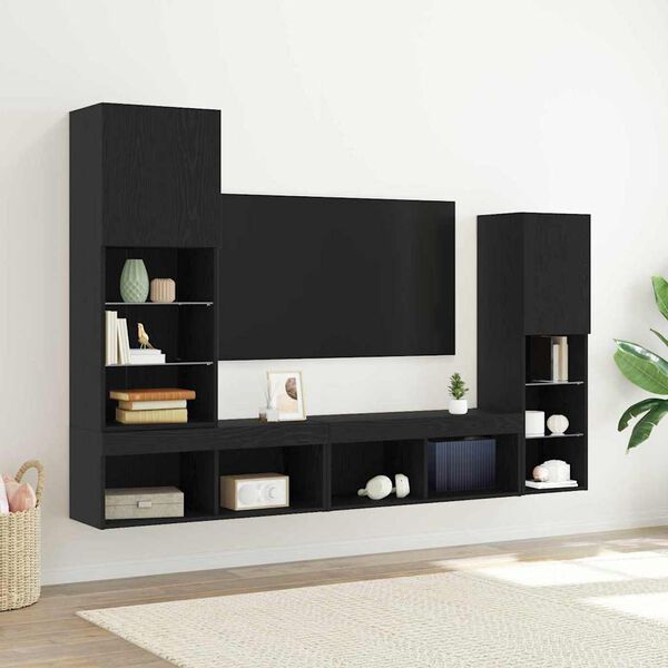 vidaXL TV-Schr&auml;nk 4 pcs Schwarz Eichen-Optik Holzwerkstoff