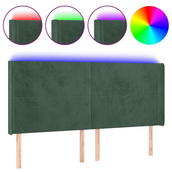 vidaXL LED Kopfteil Dunkelgr&uuml;n 183x16x118/128 cm Samt