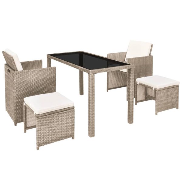 vidaXL 5-tlg. Garten-Essgruppe mit Auflagen Poly Rattan Beige