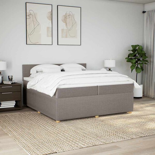 vidaXL Boxspringbett mit Matratze Taupe 200x200 cm Stoff