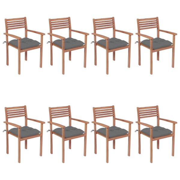 vidaXL Stapelbare Gartenst&uuml;hle mit Kissen 8 Stk. Massivholz Teak