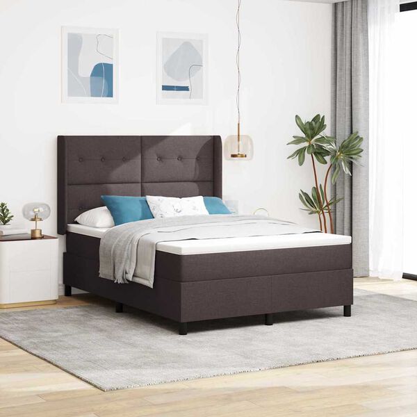 vidaXL LED Boxspringbett mit Matratze Dunkelbraun 140 x 190 cm Stoff