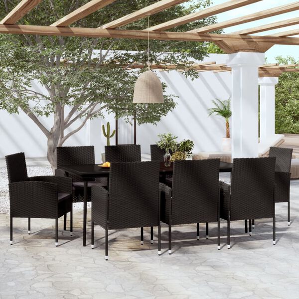 vidaXL 9-tlg. Garten-Essgruppe Schwarz