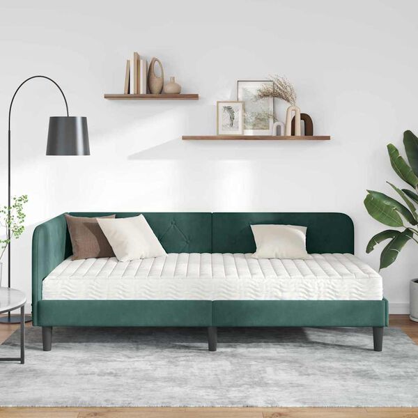 vidaXL Eckbettgestell mit Matratze Dunkelgr&uuml;n 90 x 200 cm Samt