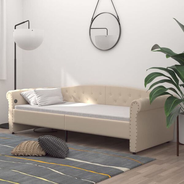 vidaXL Tagesbett mit Matratze USB Creme Stoff 90x200 cm