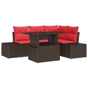 vidaXL Gartensofa-set mit Kissen 6 pcs Braun und Rot Poly-Rattan