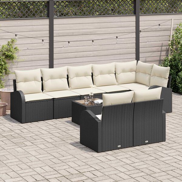vidaXL Sofa Set mit Kissen 9 pcs Schwarz und Wei&szlig; Poly-Rattan
