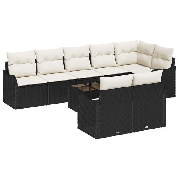 vidaXL Garten-Sofa-Set mit Kissen 9 pcs Schwarz und Wei&szlig; Poly Rattan