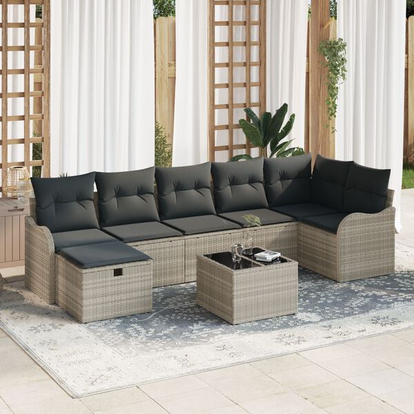 vidaXL Sofa Set mit Kissen mit Speicher 8 pcs Hellgrau Poly-Rattan