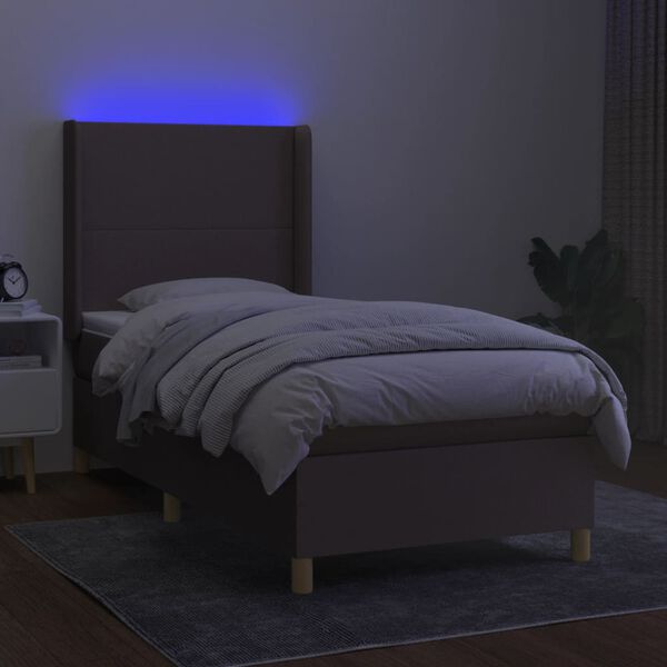 vidaXL Boxspringbett mit Matratze & LED Taupe 90x200 cm Stoff