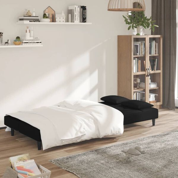 vidaXL Schlafsofa 2-Sitzer mit 2 Kissen Schwarz Samt