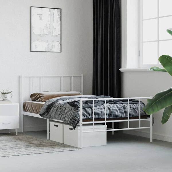 vidaXL Bettgestell mit Kopf- und Fu&szlig;teil Metall Wei&szlig; 107x203 cm