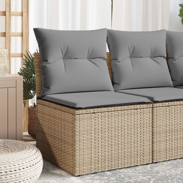 vidaXL Gartensofa ohne Armlehnen mit Kissen Beige Poly Rattan