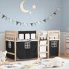 vidaXL Kinderhochbett mit Vorh&auml;ngen Wei&szlig; Schwarz 90x190 cm Kiefernholz