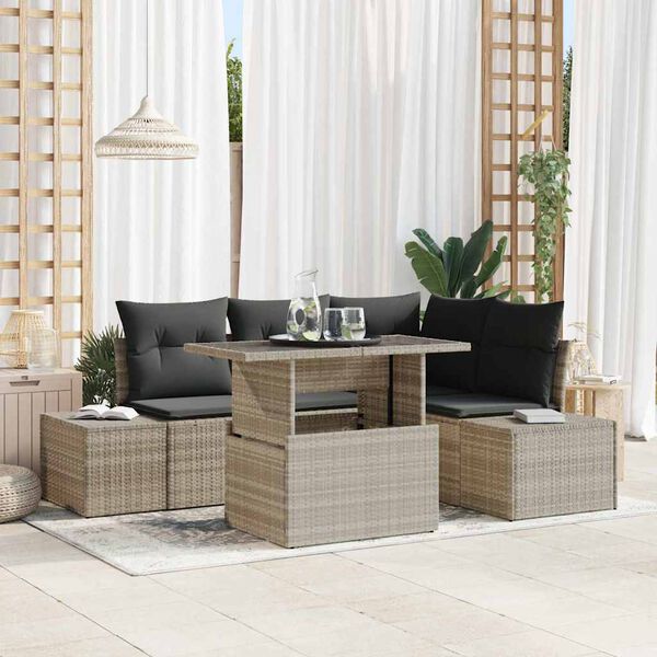 vidaXL Gartensofa-set mit Kissen 5 pcs Hellgrau Poly-Rattan