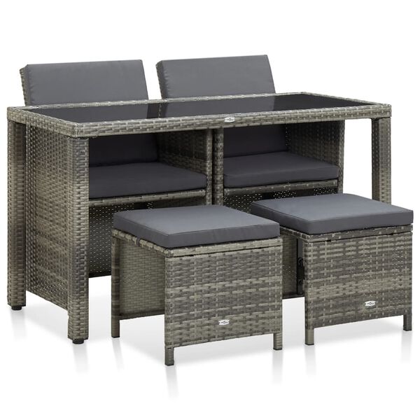 vidaXL 5-tlg. Garten-Essgruppe mit Auflagen Poly Rattan Grau