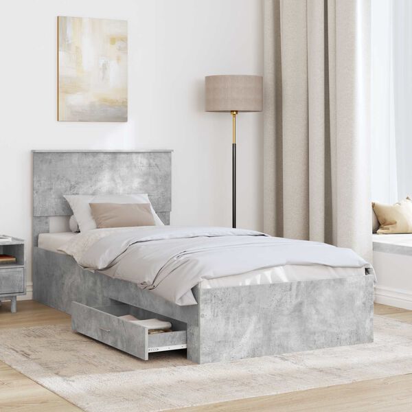 vidaXL Bettrahmen mit Kopfteil Beton Grau 90 x 190 cm Holzwerkstoff