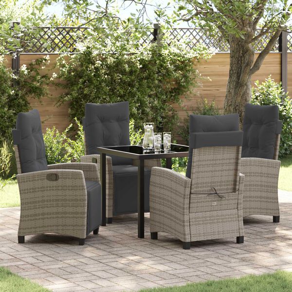 vidaXL Garten Essgruppe mit Kissen 5 pcs Grau Poly-Rattan