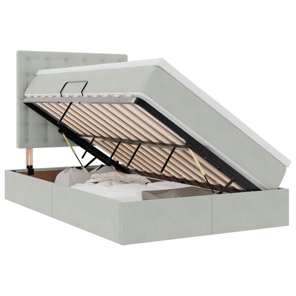 vidaXL Bett mit Stauraum und LED mit LED Hellgrau 120 x 190 cm Samt