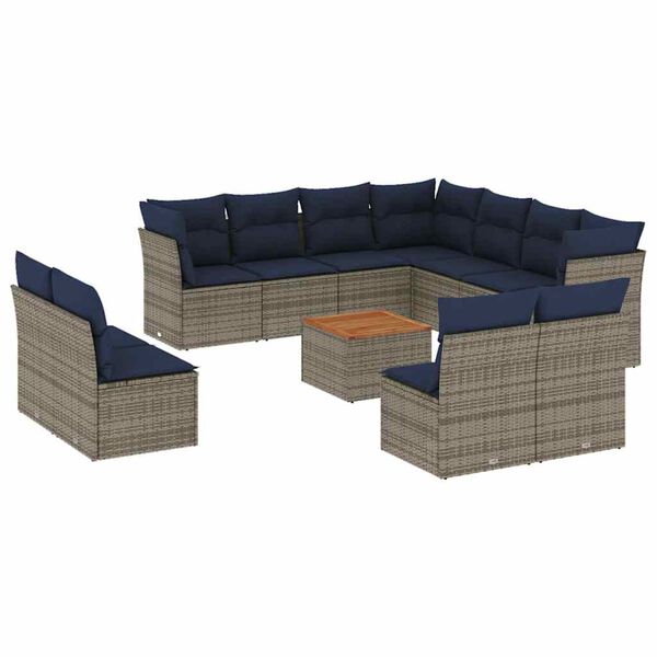 vidaXL 12-tlg. Garten-Sofagarnitur mit Kissen Grau Poly Rattan