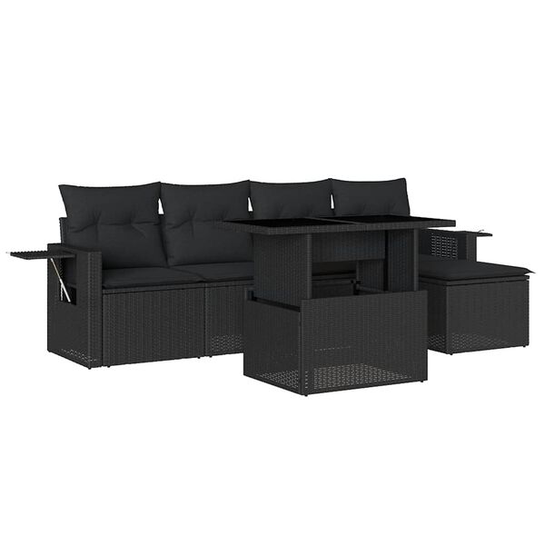 vidaXL 6-tlg. Garten-Sofagarnitur mit Kissen Schwarz Poly Rattan