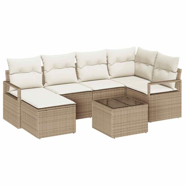 vidaXL Sofa Set 7 pcs Beige Poly-Rattan