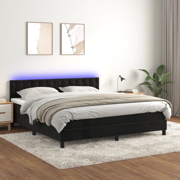 vidaXL Boxspringbett mit Matratze & LED Schwarz 160x200 cm Samt