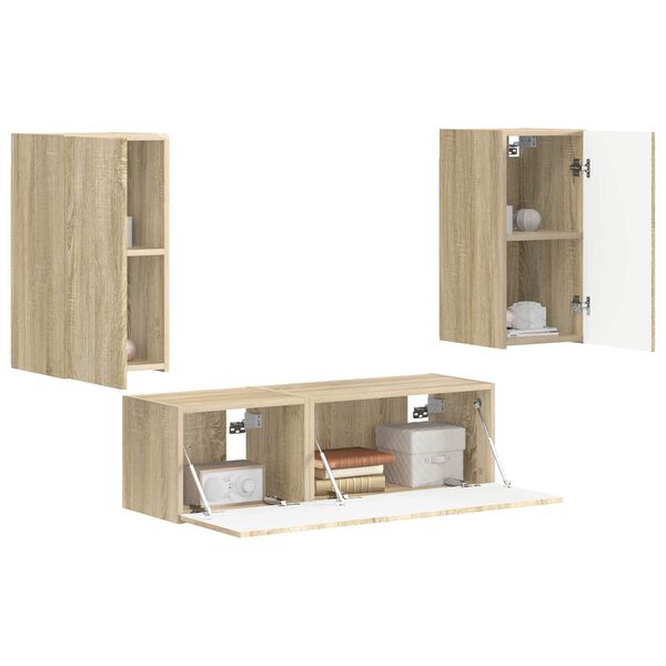 vidaXL TV-Wandregal-Set Wandmontiert 4 pcs Sonoma-Eiche Holzwerkstoff