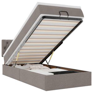 vidaXL Ottoman-Bett mit Matratze & LEDs Taupe 90x190 cm Stoff