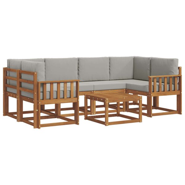 vidaXL Outdoor-Sofagarnitur mit Kissen 7 pcs Nat&uuml;rlich und Hellgrau