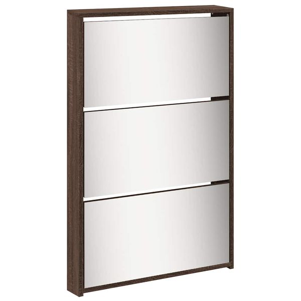 vidaXL Schuhschrank mit Spiegel 5 F&auml;cher Braun Eiche 63x17x169,5 cm