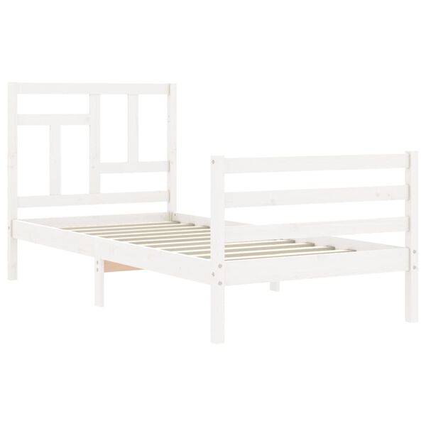 vidaXL Massivholzbett mit Kopfteil Wei&szlig; 90x200 cm