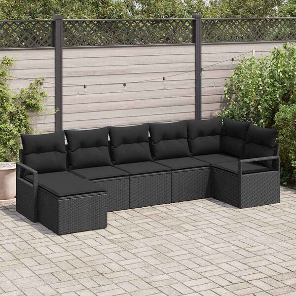 vidaXL Sofa Set mit Kissen 7 pcs Schwarz Poly Rattan