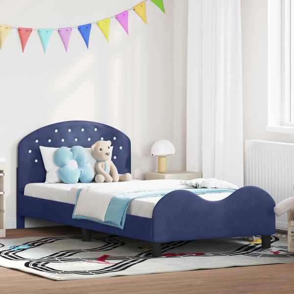 vidaXL Kinderbettgestell mit Kopfteil Polizeiblau 90 x 190 cm Samt