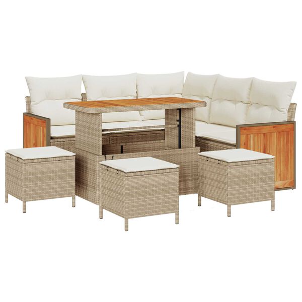 vidaXL Gartensofa-set mit Kissen 9 pcs Beige und Creme Poly-Rattan