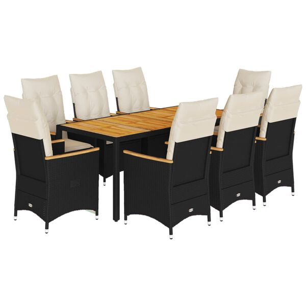 vidaXL 9-tlg. Garten-Essgruppe mit Kissen Schwarz Poly Rattan