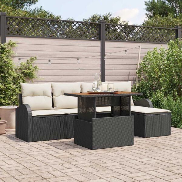 vidaXL Garten-Sofa-Set mit Speicher 6 pcs Schwarz Poly Rattan