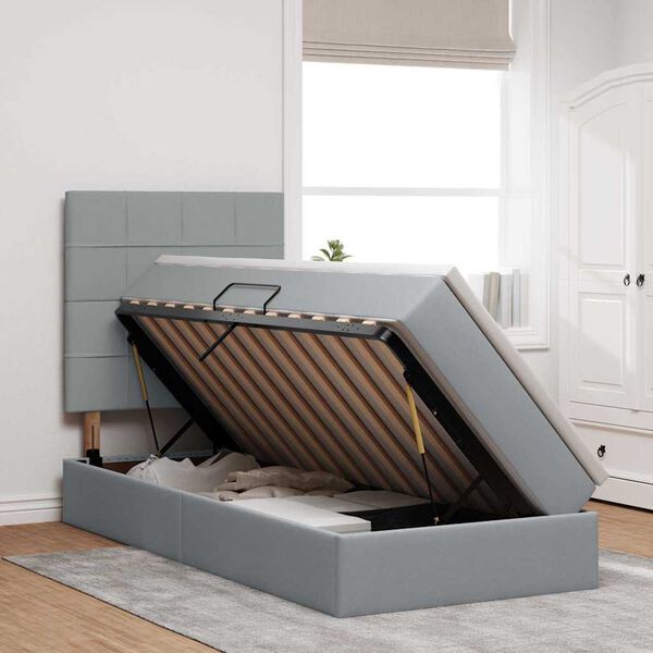 vidaXL Bett mit Stauraum und LED Hellgrau 90 x 190 cm Polyester