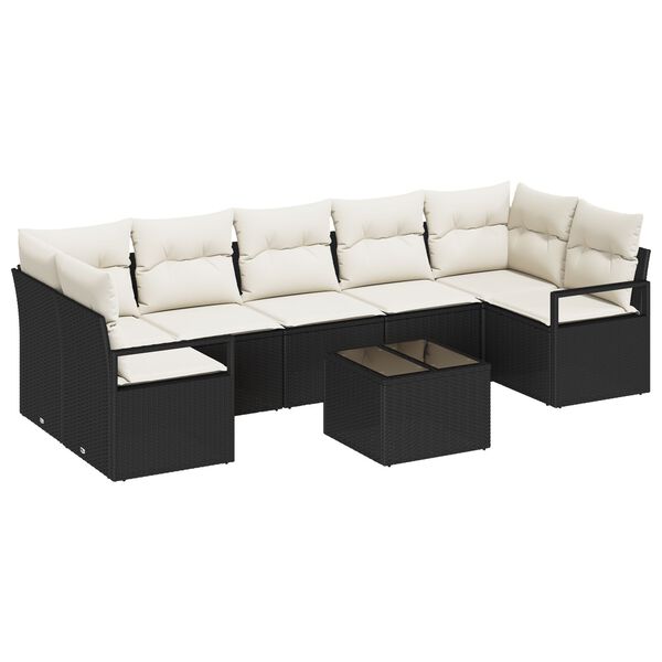 vidaXL Sofa Set 8 pcs Schwarz und Creme Poly-Rattan