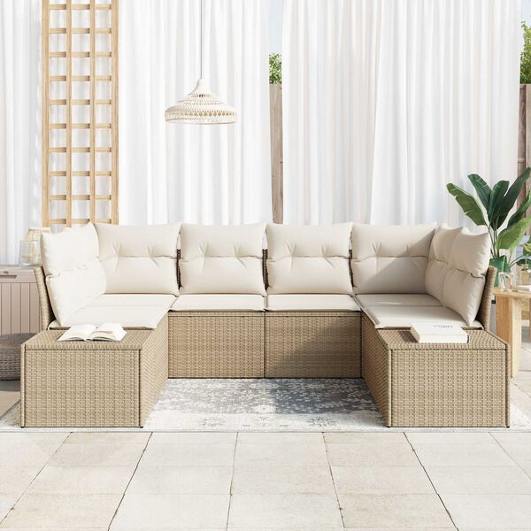 vidaXL Gartensofa-set mit Speicher 6 pcs Beige und Creme Poly Rattan